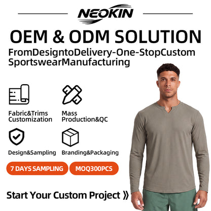 NEOKIN V Neck Sports Shirt Manufacturer | Men's Stretch Long Sleeve Training Top