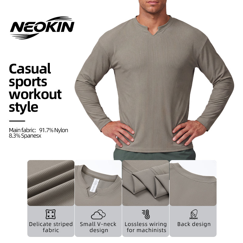 NEOKIN V Neck Sports Shirt Manufacturer | Men's Stretch Long Sleeve Training Top